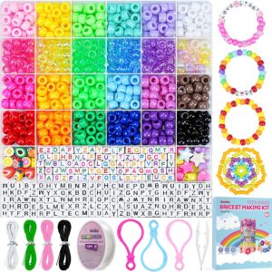 Gionlion 1000PCS Pony Beads Bulk Bracelet Making Kit, 24 Colors Kandi Beads for Bracelets and Jewelry Making, Letter Beads and Charms for DIY Hair Braiding, Craft and Gift for Girls