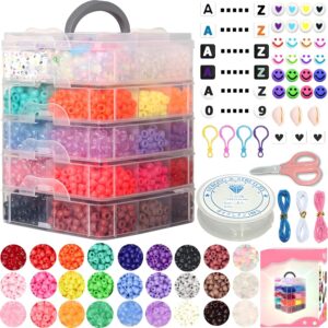 JULIMAIDONG 6500Pcs Pony Beads for Bracelets Making, Multi-Colored Rainbow Plastic Hair Large Beads for Hair Braids, 27 Colors Kandi Friendship Bracelet Bead Jewelry Making Kits for Craft