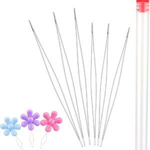 6 Pieces Beading Needles, 2 Sizes Collapsible Eye Needles for Beading with Needle Bottle and 3 Pcs Bead Needle Threader for Jewelry Making (4.52inch+5.03inch)